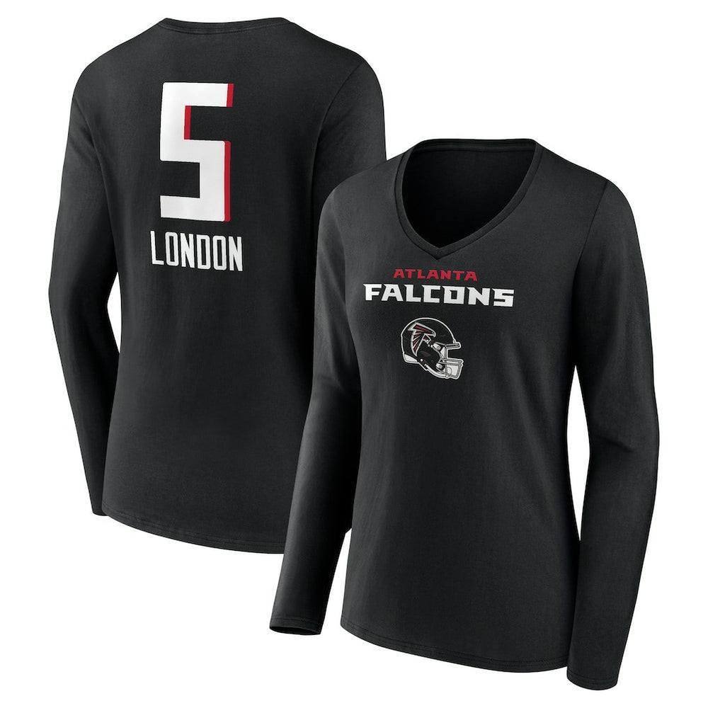 NFL Atlanta Falcons Drake London  Women's Team Wordmark Player Name & Number Long Sleeve V-Neck T-Shirt