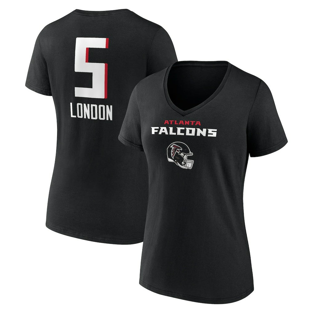 NFL Atlanta Falcons Drake London  Women's Team Wordmark Player Name & Number V-Neck T-Shirt
