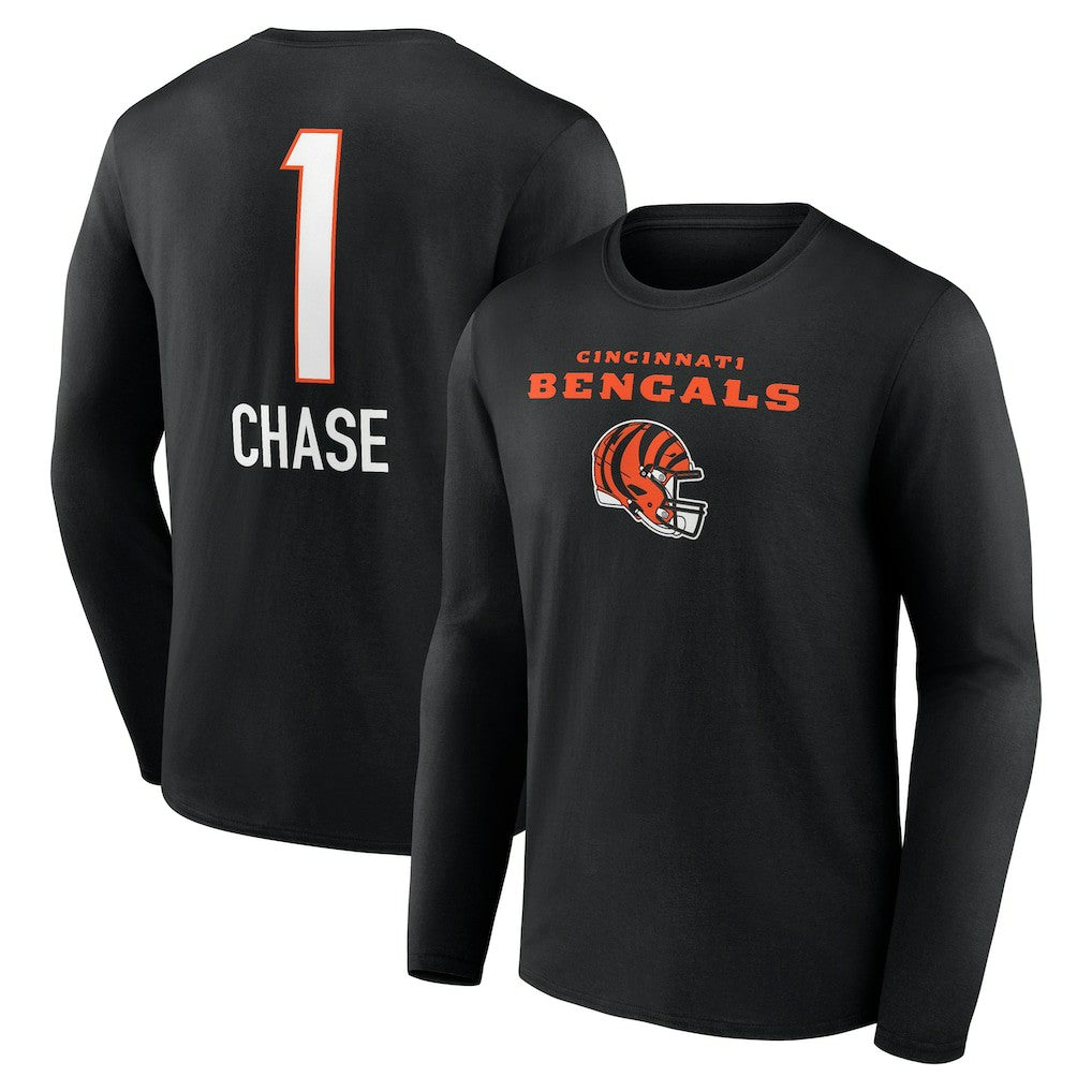NFL Cincinnati Bengals Ja'Marr Chase  Team Wordmark Player Name & Number Long Sleeve T-Shirt