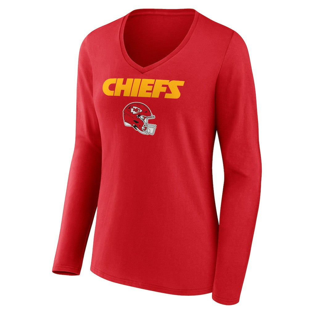NFL Kansas City Chiefs Travis Kelce  Women's Team Wordmark Player Name & Number Long Sleeve V-Neck T-Shirt