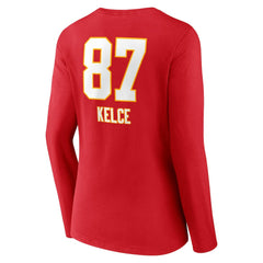 NFL Kansas City Chiefs Travis Kelce  Women's Team Wordmark Player Name & Number Long Sleeve V-Neck T-Shirt