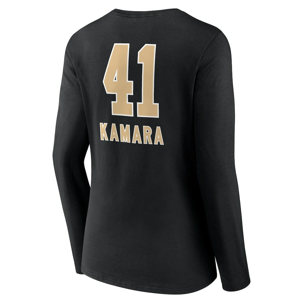 NFL New Orleans Saints Alvin Kamara  Women's Team Wordmark Player Name & Number Long Sleeve V-Neck T-Shirt