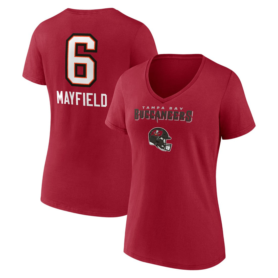 NFL Tampa Bay Buccaneers Baker Mayfield  Women's Team Wordmark Player Name & Number V-Neck T-Shirt