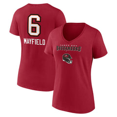 NFL Tampa Bay Buccaneers Baker Mayfield  Women's Team Wordmark Player Name & Number V-Neck T-Shirt