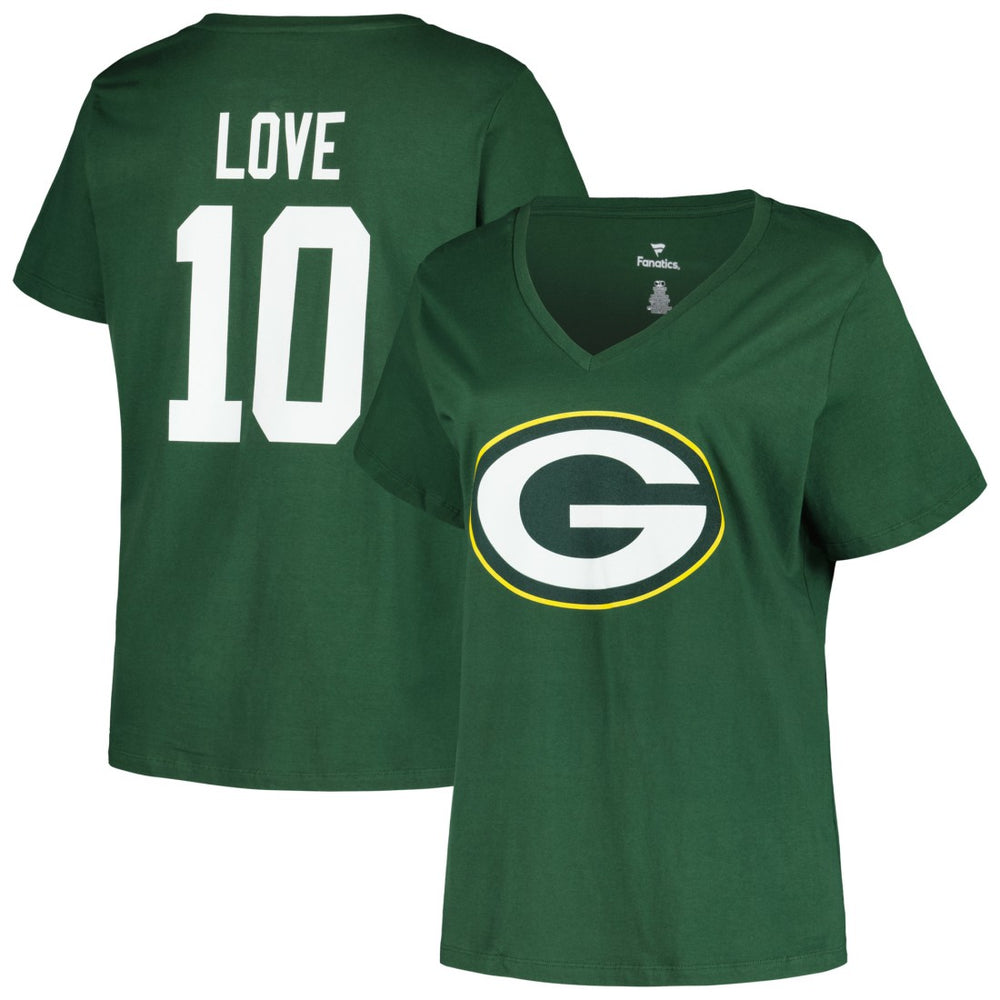 NFL Green Bay Packers Jordan Love  Women's Plus Size Name & Number V-Neck T-Shirt