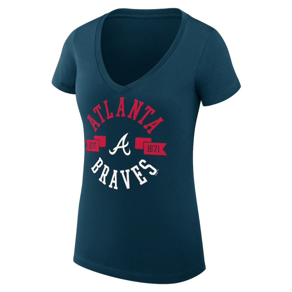 Atlanta Braves G-III 4Her by Carl Banks Women's Super-Slim Fit Lightweight City Graphic V-Neck T-Shirt - Navy