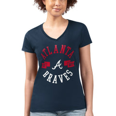 Atlanta Braves G-III 4Her by Carl Banks Women's Super-Slim Fit Lightweight City Graphic V-Neck T-Shirt - Navy