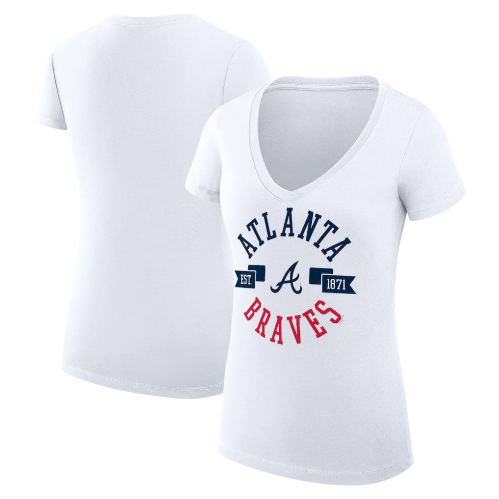 Atlanta Braves G-III 4Her by Carl Banks Women's Super-Slim Fit Lightweight City Graphic V-Neck T-Shirt - White