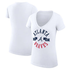 Atlanta Braves G-III 4Her by Carl Banks Women's Super-Slim Fit Lightweight City Graphic V-Neck T-Shirt - White