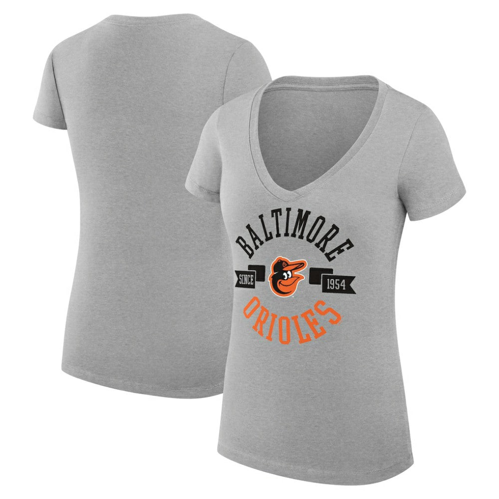 Baltimore Orioles G-III 4Her by Carl Banks Women's Super-Slim Fit Lightweight City Graphic V-Neck T-Shirt - Heather Gray