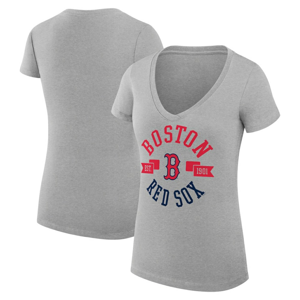Boston Red Sox G-III 4Her by Carl Banks Women's Super-Slim Fit Lightweight City Graphic V-Neck T-Shirt - Heather Gray