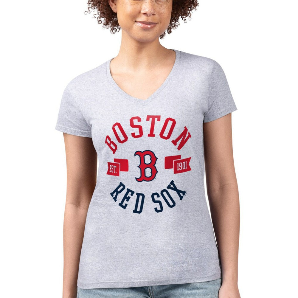 Boston Red Sox G-III 4Her by Carl Banks Women's Super-Slim Fit Lightweight City Graphic V-Neck T-Shirt - Heather Gray