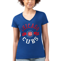 Chicago Cubs G-III 4Her by Carl Banks Women's Super-Slim Fit Lightweight City Graphic V-Neck T-Shirt - Royal