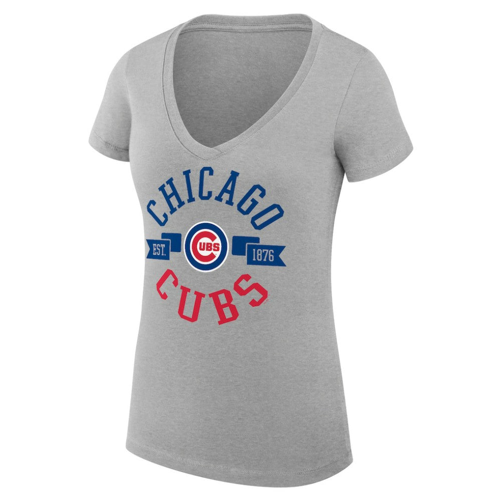 Chicago Cubs G-III 4Her by Carl Banks Women's Super-Slim Fit Lightweight City Graphic V-Neck T-Shirt - Heather Gray