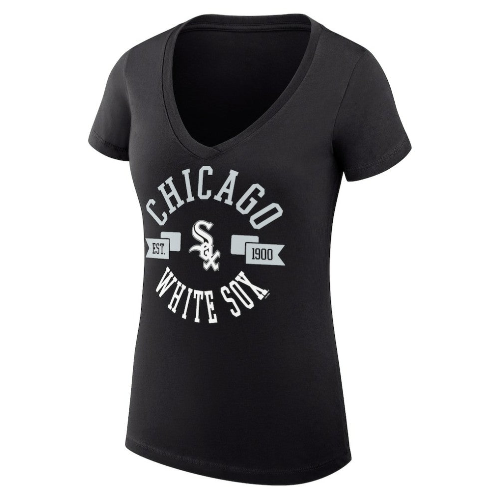 Chicago White Sox G-III 4Her by Carl Banks Women's Super-Slim Fit Lightweight City Graphic V-Neck T-Shirt - Black