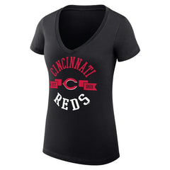 Cincinnati Reds G-III 4Her by Carl Banks Women's Super-Slim Fit Lightweight City Graphic V-Neck T-Shirt - Black