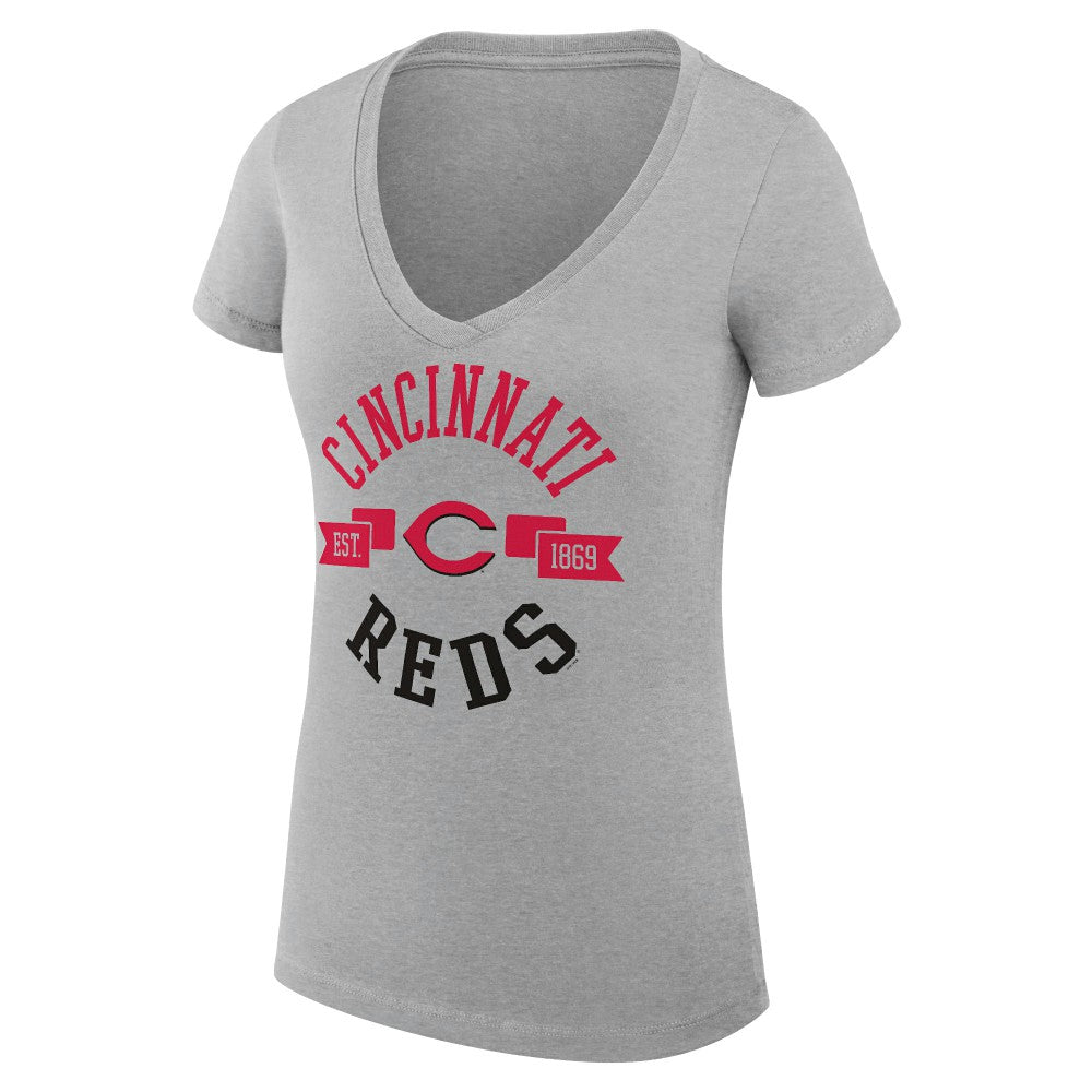 Cincinnati Reds G-III 4Her by Carl Banks Women's Super-Slim Fit Lightweight City Graphic V-Neck T-Shirt - Heather Gray