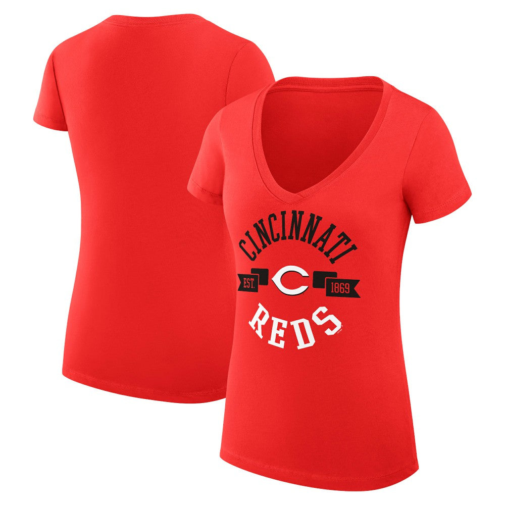 Cincinnati Reds G-III 4Her by Carl Banks Women's Super-Slim Fit Lightweight City Graphic V-Neck T-Shirt - Red
