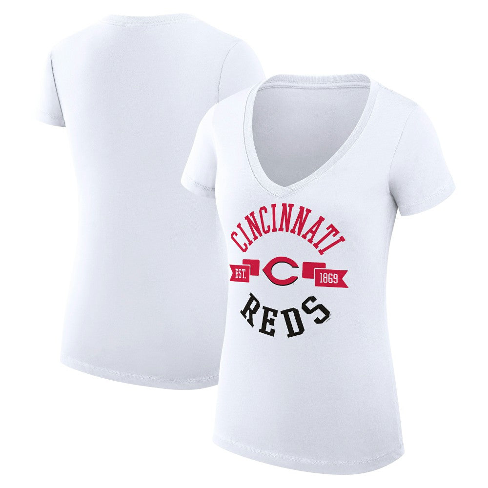 Cincinnati Reds G-III 4Her by Carl Banks Women's Super-Slim Fit Lightweight City Graphic V-Neck T-Shirt - White