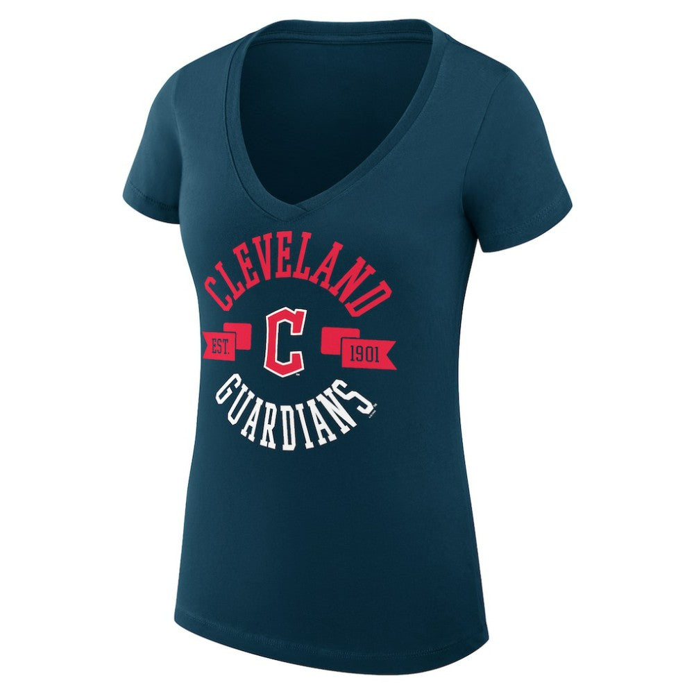 Cleveland Guardians G-III 4Her by Carl Banks Women's Super-Slim Fit Lightweight City Graphic V-Neck T-Shirt - Navy