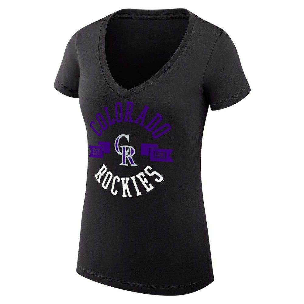 Colorado Rockies G-III 4Her by Carl Banks Women's Super-Slim Fit Lightweight City Graphic V-Neck T-Shirt - Black
