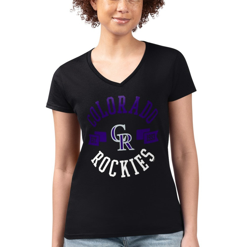 Colorado Rockies G-III 4Her by Carl Banks Women's Super-Slim Fit Lightweight City Graphic V-Neck T-Shirt - Black