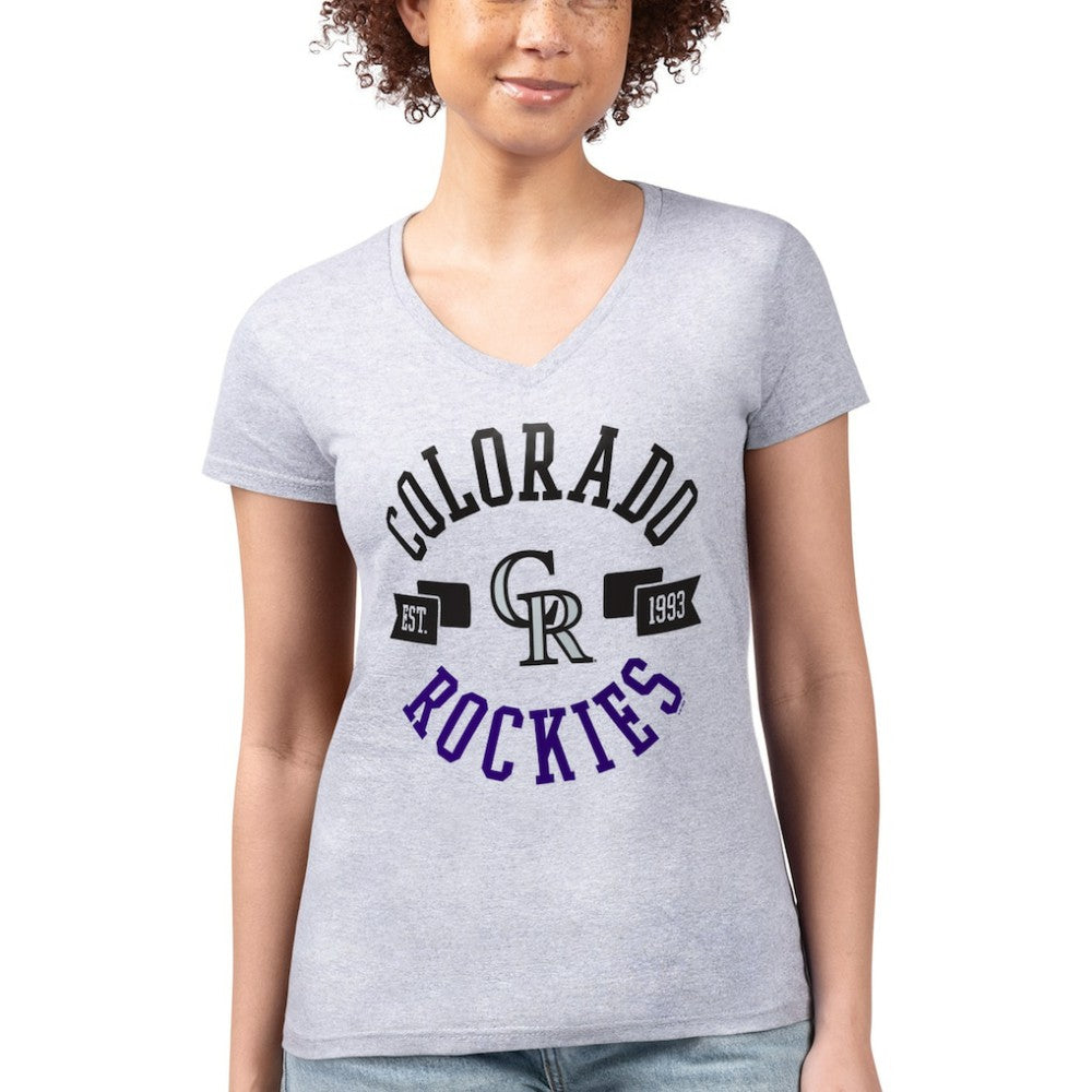 Colorado Rockies G-III 4Her by Carl Banks Women's Super-Slim Fit Lightweight City Graphic V-Neck T-Shirt - Heather Gray