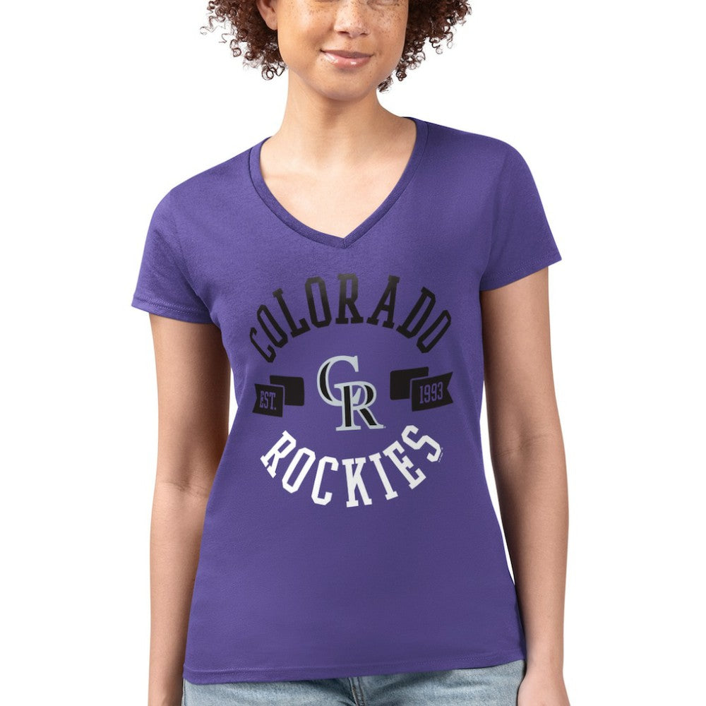 Colorado Rockies G-III 4Her by Carl Banks Women's Super-Slim Fit Lightweight City Graphic V-Neck T-Shirt - Purple