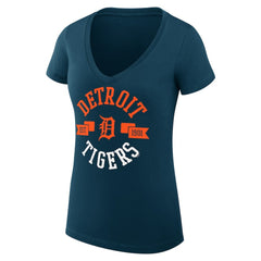 Detroit Tigers G-III 4Her by Carl Banks Women's Super-Slim Fit Lightweight City Graphic V-Neck T-Shirt - Navy