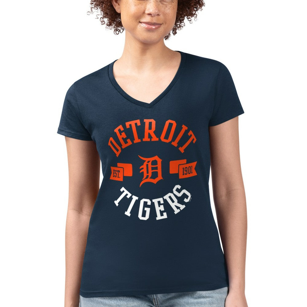 Detroit Tigers G-III 4Her by Carl Banks Women's Super-Slim Fit Lightweight City Graphic V-Neck T-Shirt - Navy