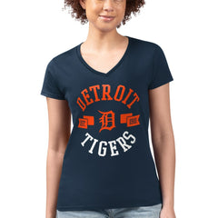 Detroit Tigers G-III 4Her by Carl Banks Women's Super-Slim Fit Lightweight City Graphic V-Neck T-Shirt - Navy