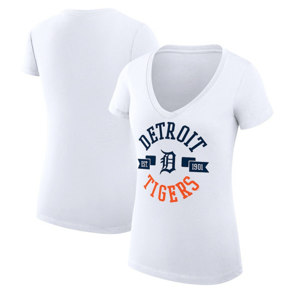 Detroit Tigers G-III 4Her by Carl Banks Women's Super-Slim Fit Lightweight City Graphic V-Neck T-Shirt - White