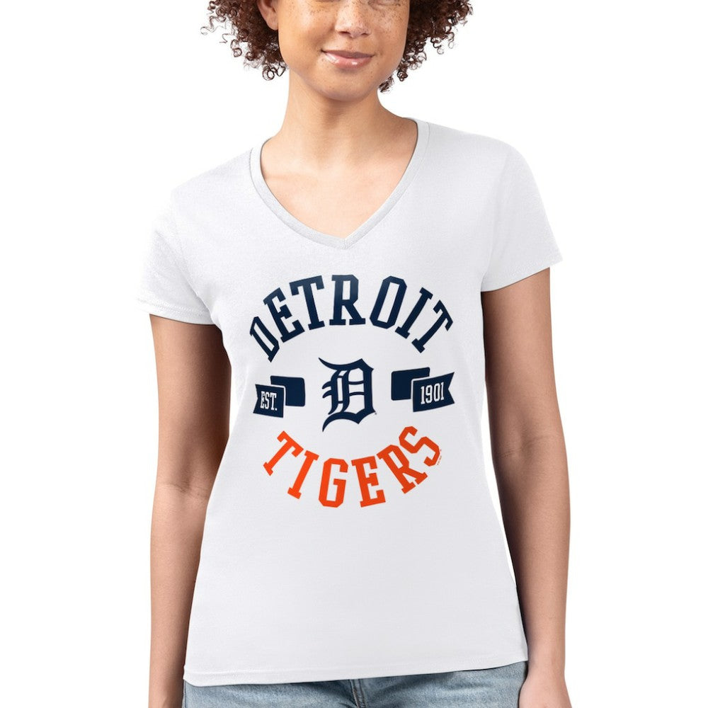 Detroit Tigers G-III 4Her by Carl Banks Women's Super-Slim Fit Lightweight City Graphic V-Neck T-Shirt - White