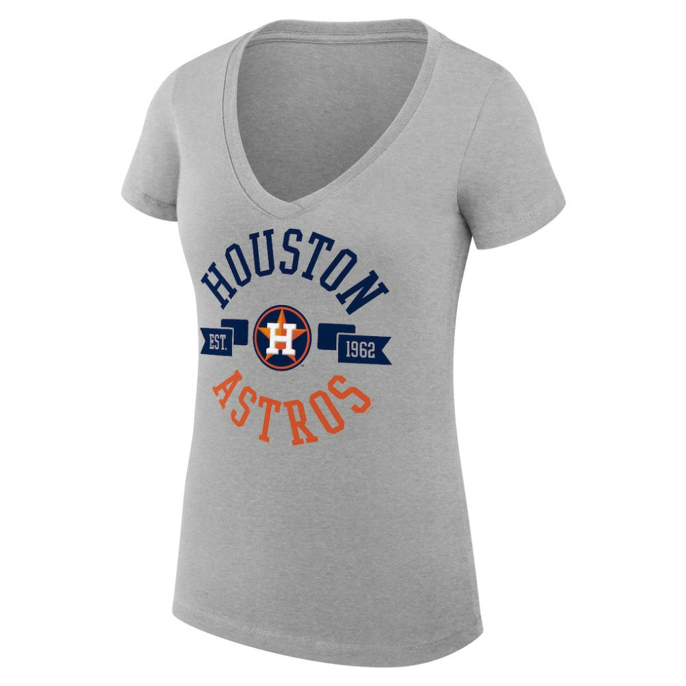 Houston Astros G-III 4Her by Carl Banks Women's Super-Slim Fit Lightweight City Graphic V-Neck T-Shirt - Heather Gray