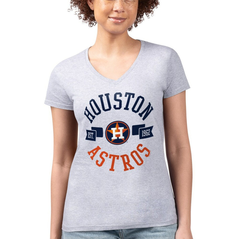 Houston Astros G-III 4Her by Carl Banks Women's Super-Slim Fit Lightweight City Graphic V-Neck T-Shirt - Heather Gray