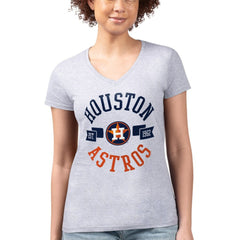Houston Astros G-III 4Her by Carl Banks Women's Super-Slim Fit Lightweight City Graphic V-Neck T-Shirt - Heather Gray