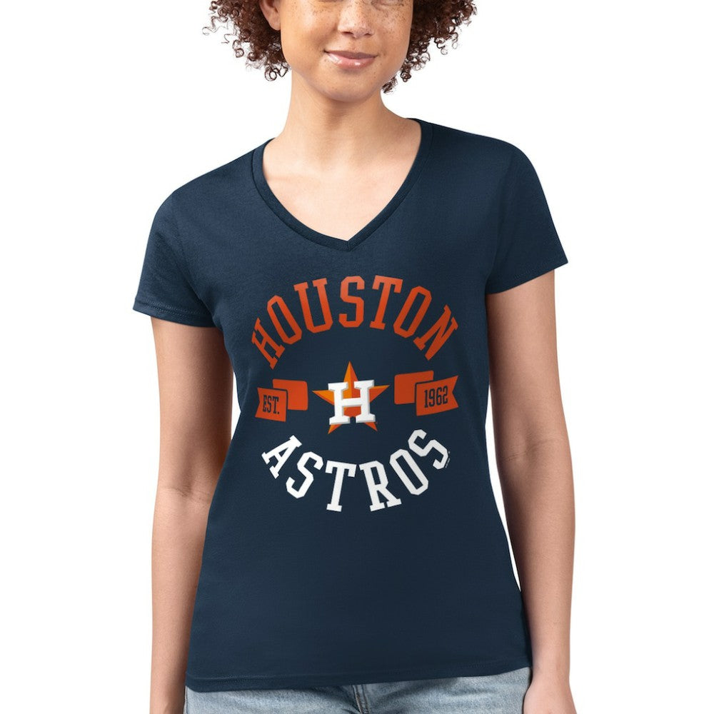 Houston Astros G-III 4Her by Carl Banks Women's Super-Slim Fit Lightweight City Graphic V-Neck T-Shirt - Navy