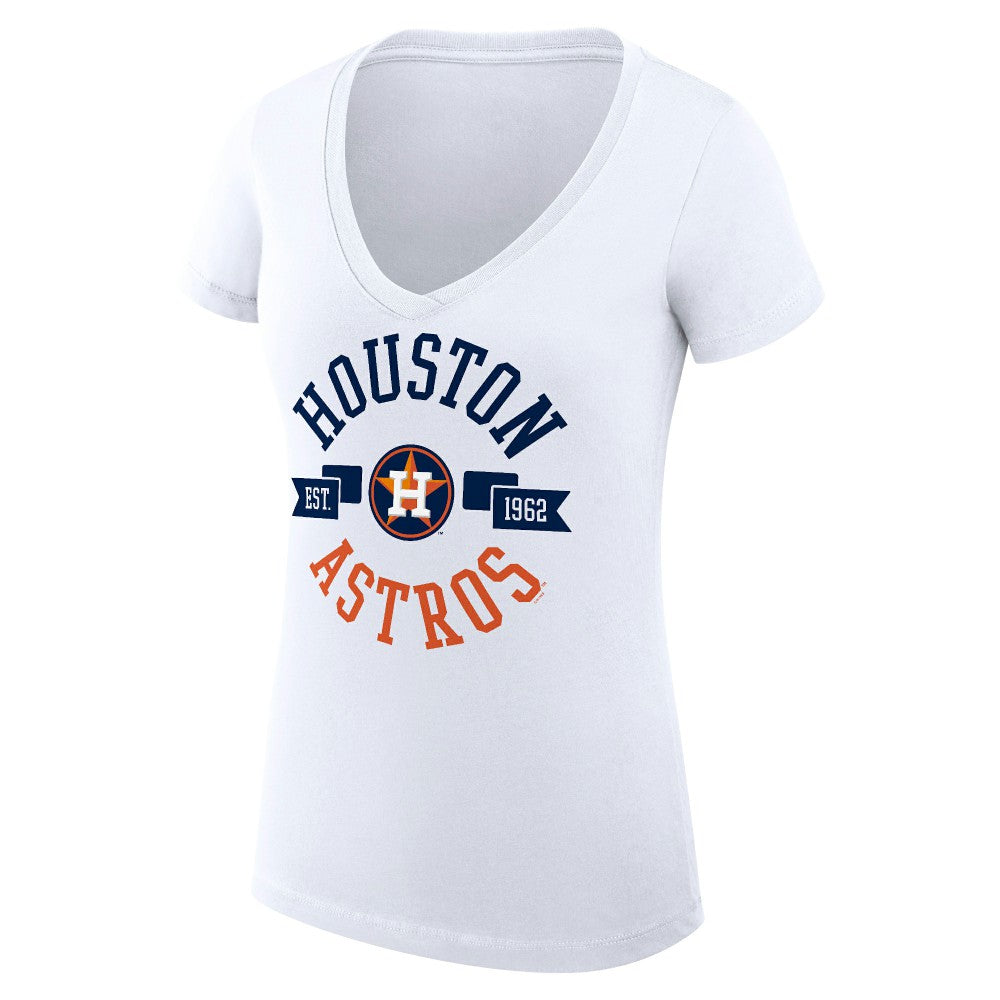Houston Astros G-III 4Her by Carl Banks Women's Super-Slim Fit Lightweight City Graphic V-Neck T-Shirt - White
