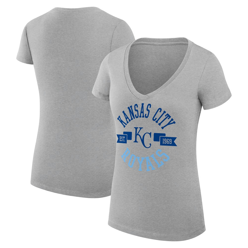 Kansas City Royals G-III 4Her by Carl Banks Women's Super-Slim Fit Lightweight City Graphic V-Neck T-Shirt - Heather Gray