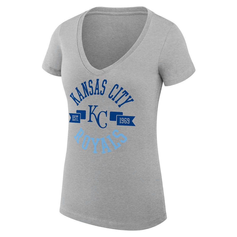 Kansas City Royals G-III 4Her by Carl Banks Women's Super-Slim Fit Lightweight City Graphic V-Neck T-Shirt - Heather Gray