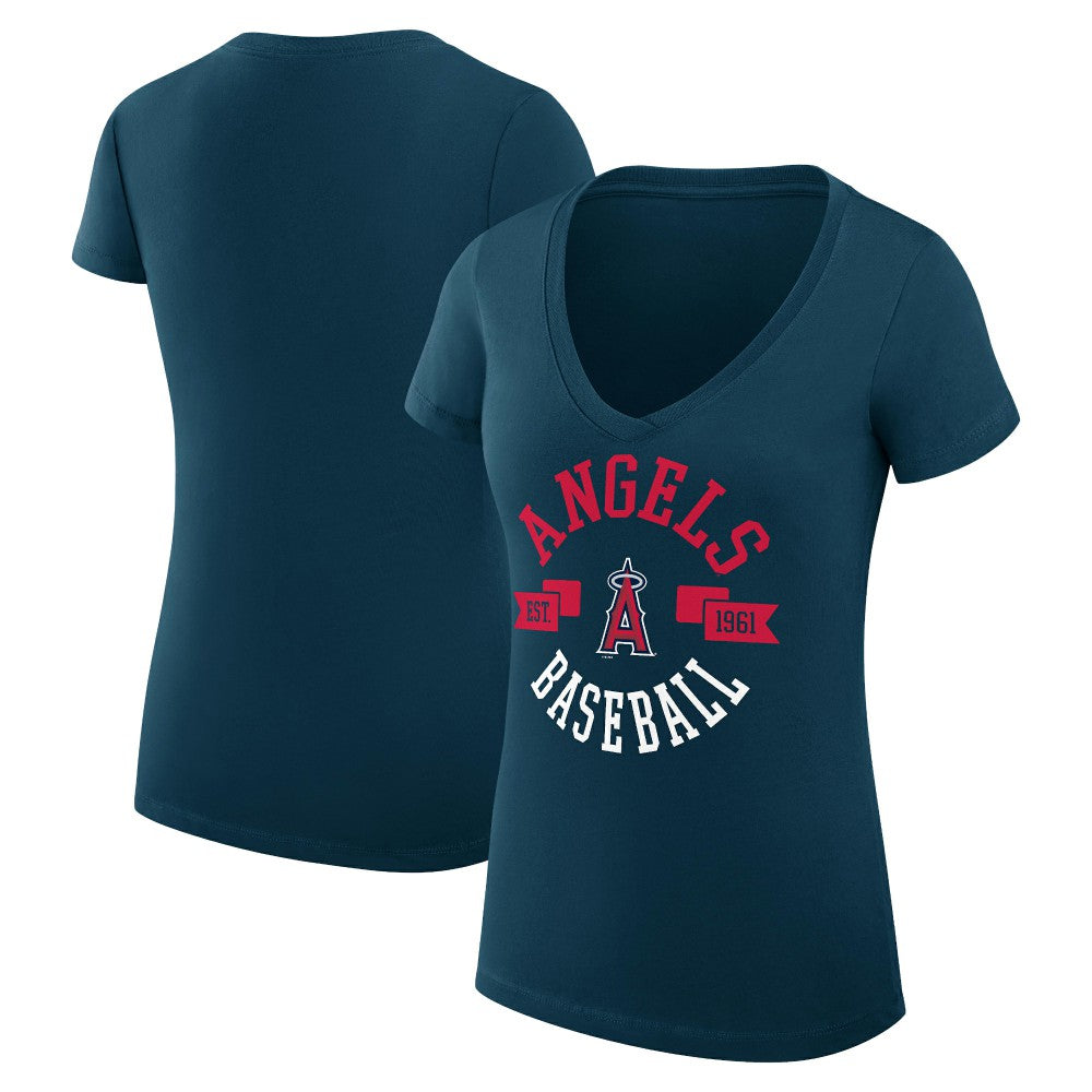 Los Angeles Angels G-III 4Her by Carl Banks Women's Super-Slim Fit Lightweight City Graphic V-Neck T-Shirt - Navy