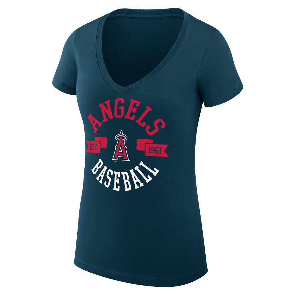 Los Angeles Angels G-III 4Her by Carl Banks Women's Super-Slim Fit Lightweight City Graphic V-Neck T-Shirt - Navy