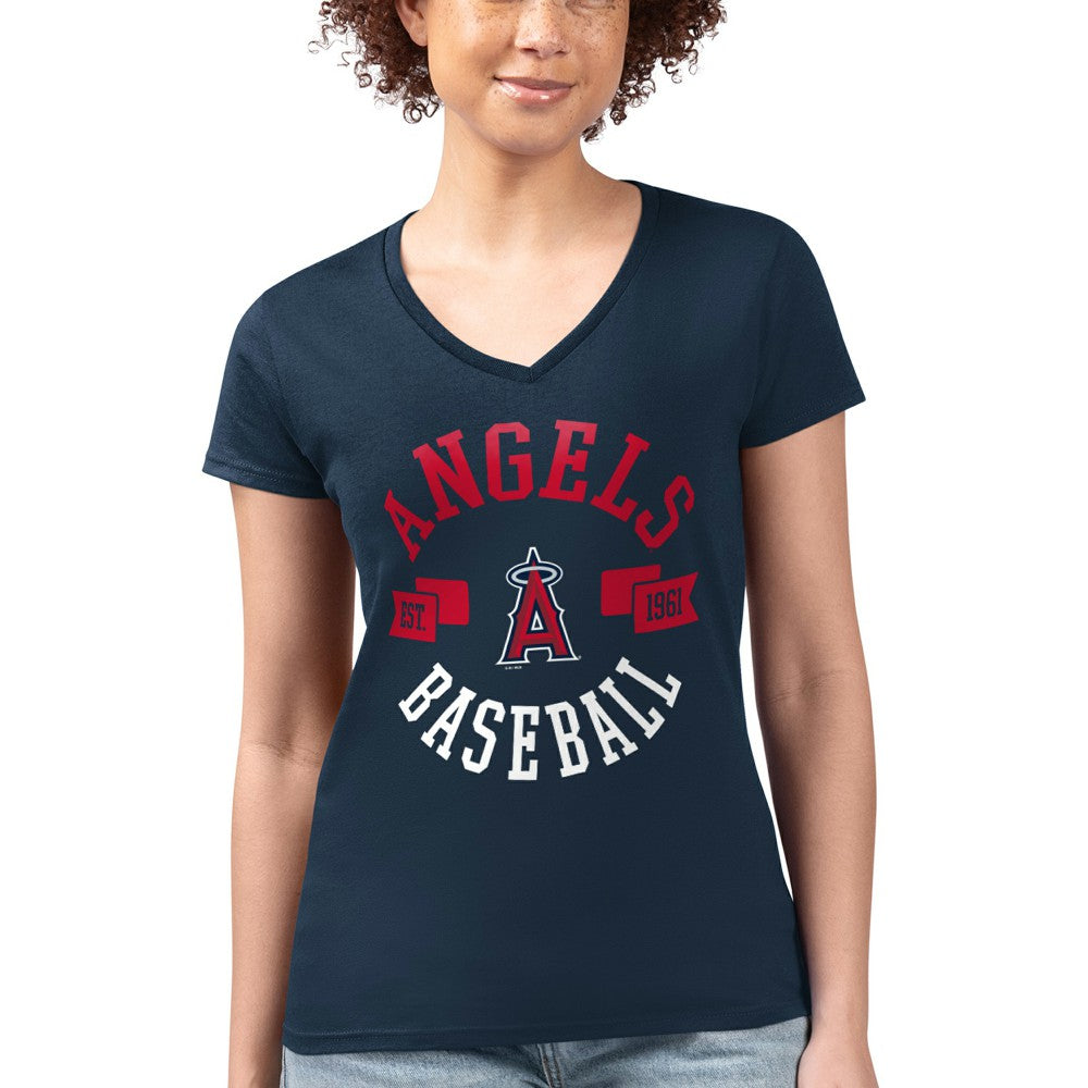 Los Angeles Angels G-III 4Her by Carl Banks Women's Super-Slim Fit Lightweight City Graphic V-Neck T-Shirt - Navy