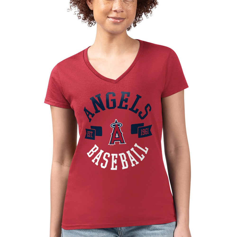 Los Angeles Angels G-III 4Her by Carl Banks Women's Super-Slim Fit Lightweight City Graphic V-Neck T-Shirt - Red
