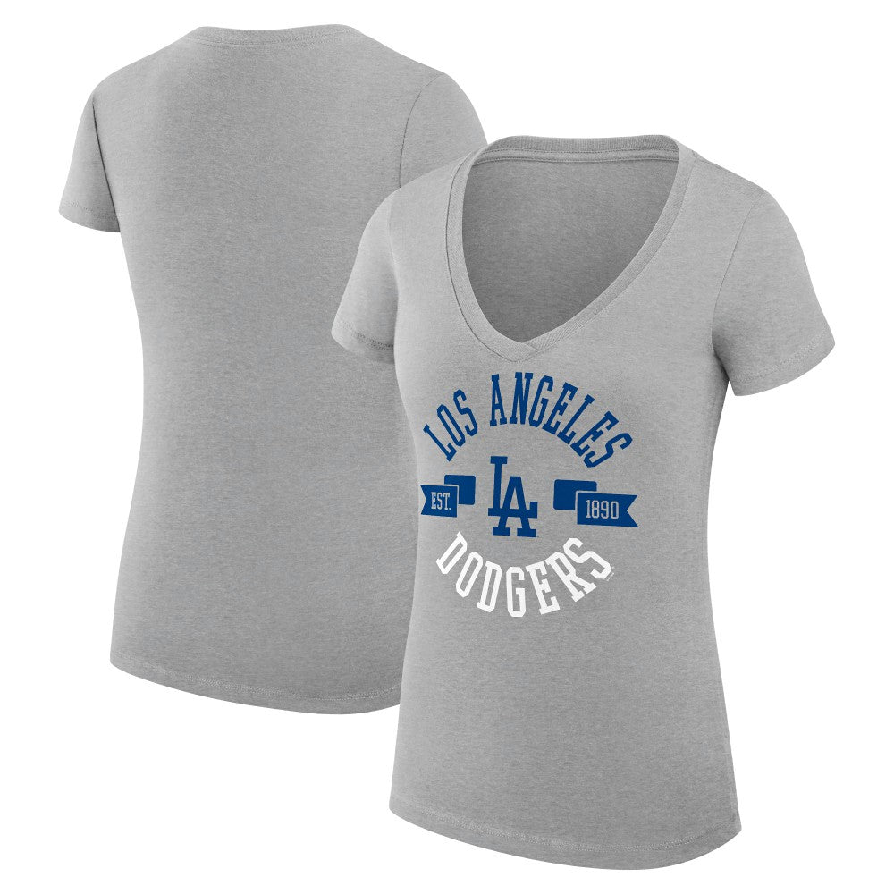 Los Angeles Dodgers G-III 4Her by Carl Banks Women's Super-Slim Fit Lightweight City Graphic V-Neck T-Shirt - Heather Gray