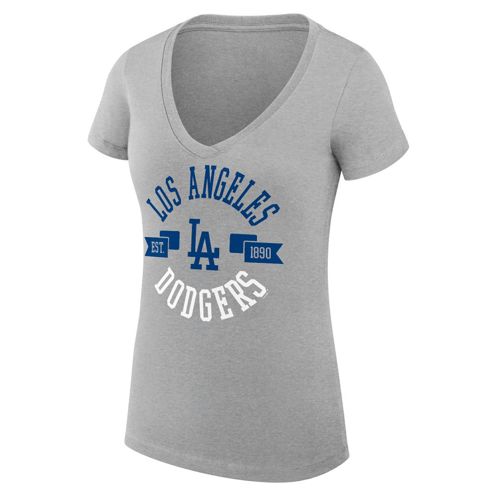 Los Angeles Dodgers G-III 4Her by Carl Banks Women's Super-Slim Fit Lightweight City Graphic V-Neck T-Shirt - Heather Gray