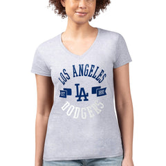 Los Angeles Dodgers G-III 4Her by Carl Banks Women's Super-Slim Fit Lightweight City Graphic V-Neck T-Shirt - Heather Gray