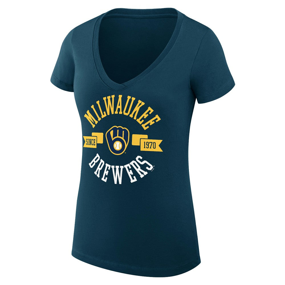 Milwaukee Brewers G-III 4Her by Carl Banks Women's Super-Slim Fit Lightweight City Graphic V-Neck T-Shirt - Navy