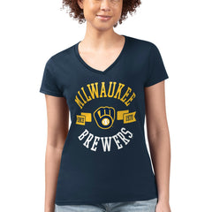 Milwaukee Brewers G-III 4Her by Carl Banks Women's Super-Slim Fit Lightweight City Graphic V-Neck T-Shirt - Navy