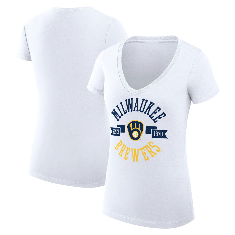 Milwaukee Brewers G-III 4Her by Carl Banks Women's Super-Slim Fit Lightweight City Graphic V-Neck T-Shirt - White